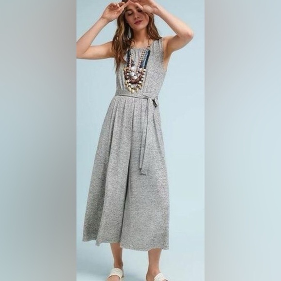 Anthropologie Meadow Rue Womens Alchemist Jumpsuit Metallic Silver Stretch - Picture 2 of 13